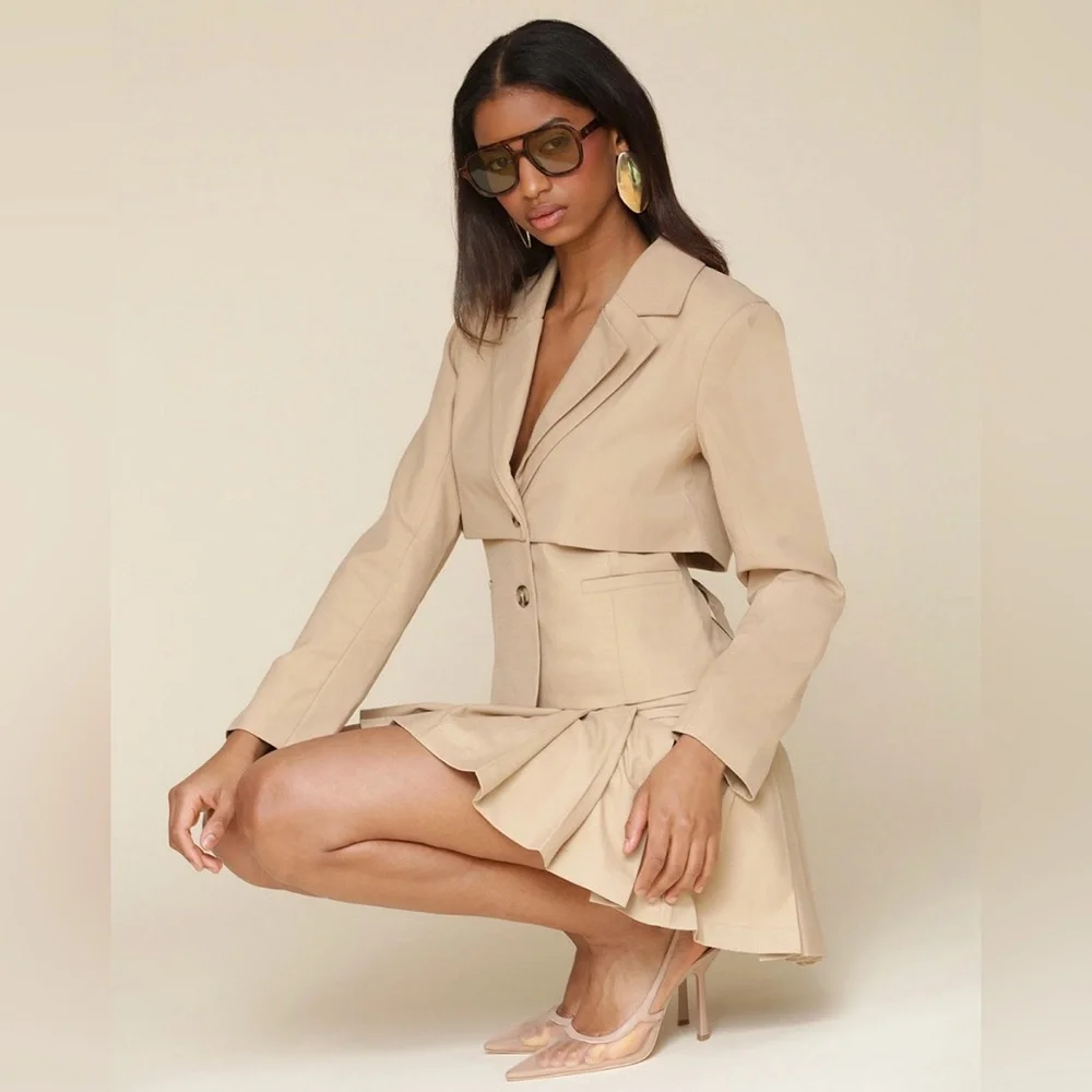 NEW Avec Les Filles Cinched Tan Blazer Size XL - Picture 1 of 9